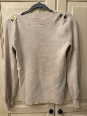 Lauren by Ralph Lauren Cream Button-Shoulder Knit Sweater